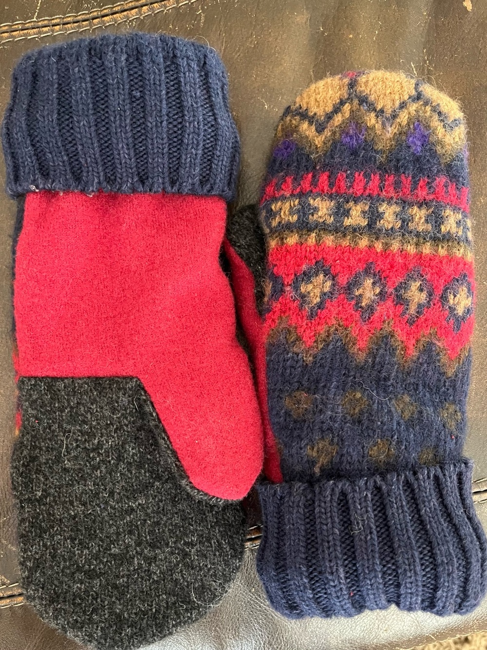 Felted Wool Sweater Mittens Handmade Soft Fleece Lining One Of A Kind